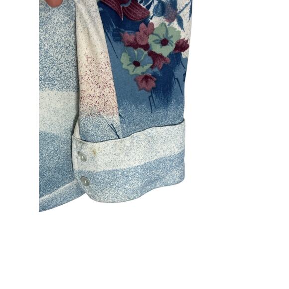Vtg Blouse Loubella Extendables Floral Dagger Collar Polyester 70s Bird Small - Picture 7 of 8